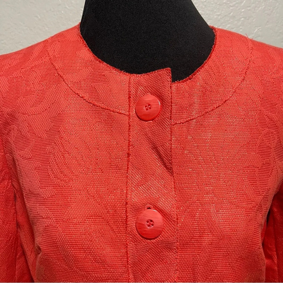 Talbots Button Down Jacket Blazer Brocade Coral Size 10 with Floral Embroidery - Picture 2 of 9